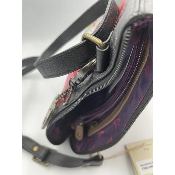 Anuschka Hand Painted Leather Top to Side Zip Crossbody Bag-Dreamy Blossoms-NWT - Picture 8 of 13